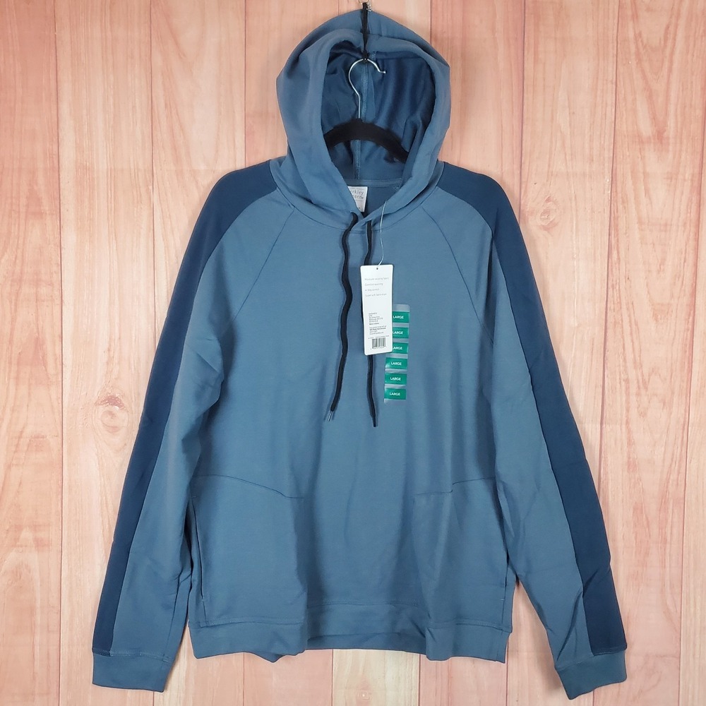 Berkley Jensen Hoodie Mens Large Blue Stretch Raglan Sleeve Moisture Sweatshirt